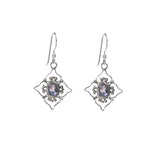 Filigree Flower with Stone Dangle Earring - Multiple Stones Available - Pieces of Bali