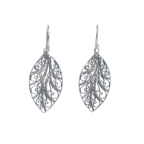Lace Filigree Leaf Dangle Earrings - Pieces of Bali