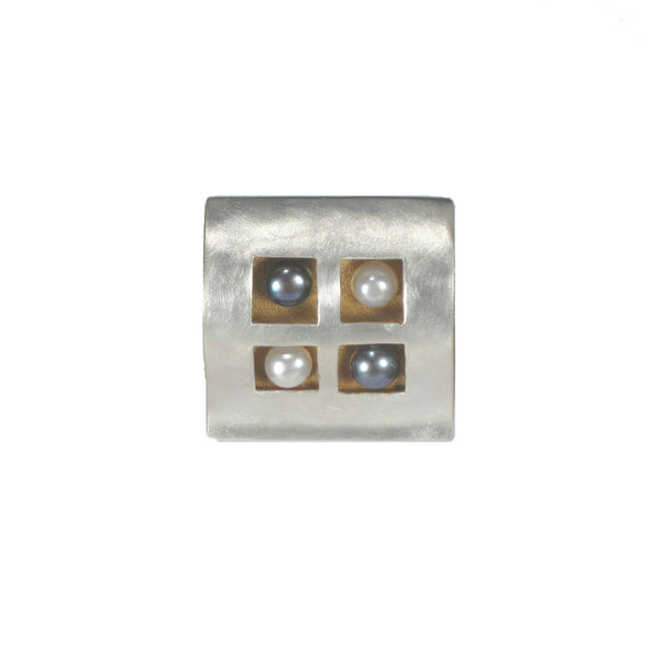 Sterling Silver Square Pendant with Gold Accents Black and White Pearls - Pieces of Bali