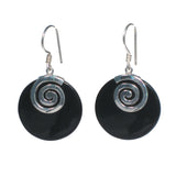 Round Shell with Silver Spiral Dangle Earrings - Multiple Colors Available - Pieces of Bali