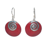 Round Shell with Silver Spiral Dangle Earrings - Multiple Colors Available - Pieces of Bali
