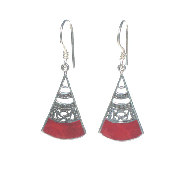Fan Shaped Dangle Earring with Shell Detail - Multiple Colors Available - Pieces of Bali