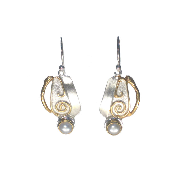 Silver and Gold Sail with Stone Dangle Earrings - Multiple Stones Available - Pieces of Bali