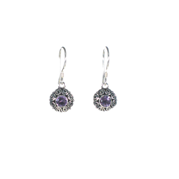 Swirl Flower with Stone Dangle Earrings - Multiple Stones Available - Pieces of Bali