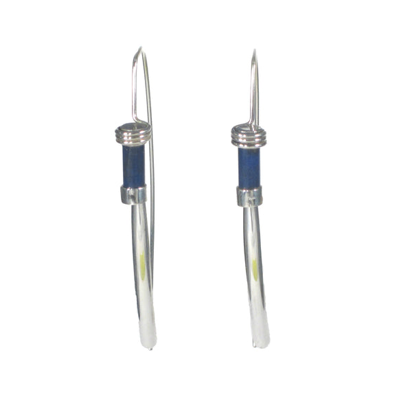 Long Silver Bar with Blue Lapis Dangle Earrings - Pieces of Bali