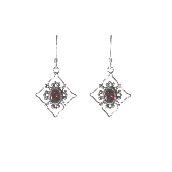 Filigree Flower with Stone Dangle Earring - Multiple Stones Available - Pieces of Bali