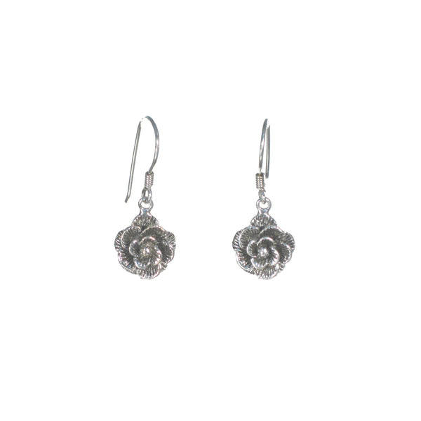 Large Silver Rose Dangle Earrings - Pieces of Bali