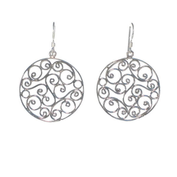 Round Silver Swirl Filigree Dangle Earring - Pieces of Bali