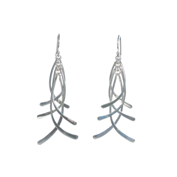Hanging Curved Silver Bars Dangle Earrings - Pieces of Bali