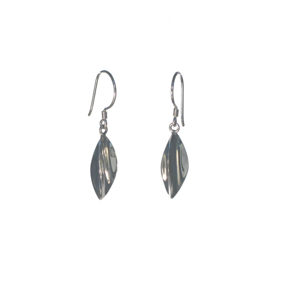 Curved Sterling Silver Leaf Dangle Earrings - Pieces of Bali
