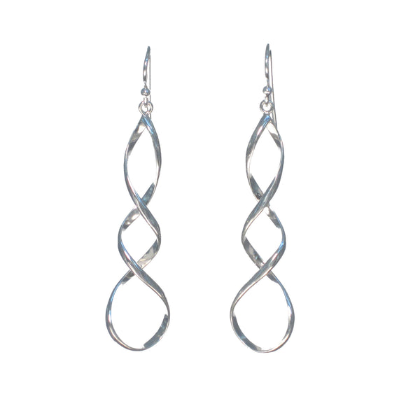 Long Sterling Silver Infinity Spiral Dangle Earrings - Pieces of Bali