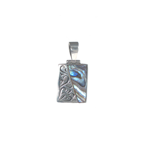 Sterling Silver Rectangle Pendant with Silver filigree and Shell Detail - Pieces of Bali