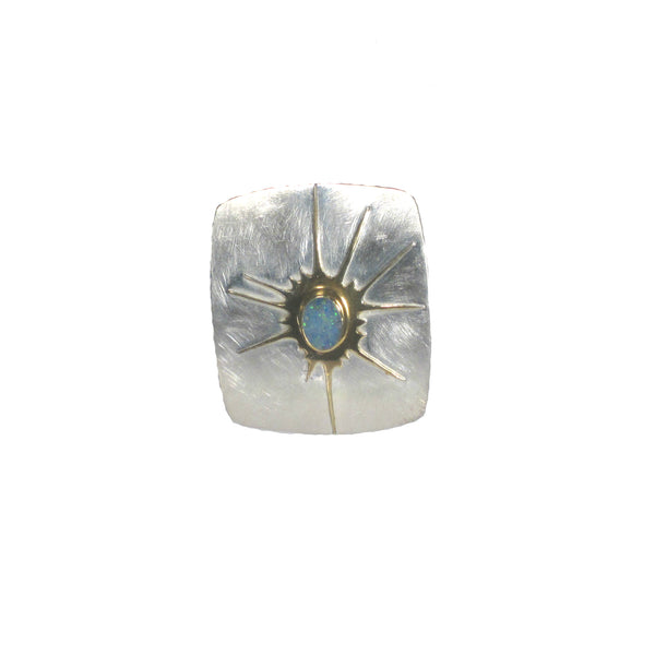 Sterling Silver Rectangle with Gold Sun and Opal Pendant - Pieces of Bali